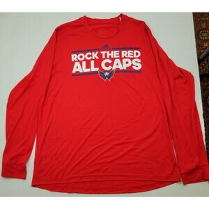 Adidas Washington Capitals Rock the Red ALL CAPS Long Sleeve Tee Men Size XL NHL